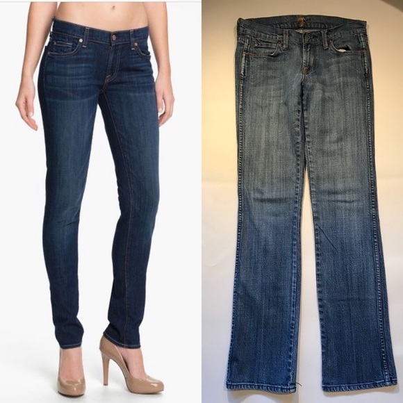 7FAMK Womens Jeans Hefner Mid Rise Straight Leg 28